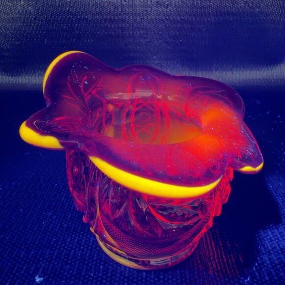 LE Smith Amberina Cadmium UV Glowing Glass Vase Bowl Jack In Pulpit Glass VTG - Picture 11 of 16